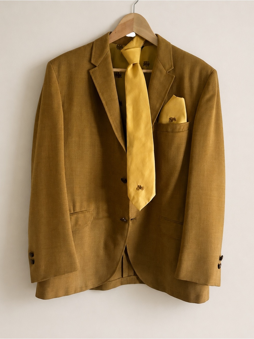 Vtg 60’s Bundle Towncraft by Penney’s Mustard Wool Blazer Carriage Tie & Square